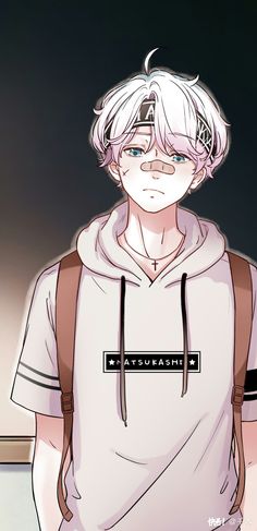 an anime boy with white hair and glasses wearing a hoodie, looking at the camera