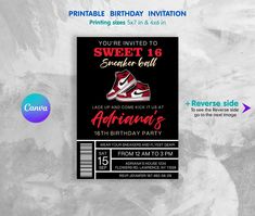 a birthday card with an image of a shoe on it and the text sweet 16 sneaker ball