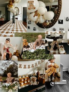 a collage of photos with teddy bears and balloons