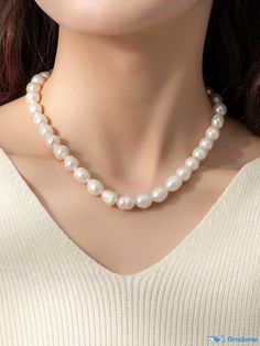 OrcaJump - Organic Pearl Beaded Necklace Adjustable Pearl Necklace With Large Beads, Casual White Beaded Necklaces With Large Beads, Casual White Beaded Necklace With Large Beads, Casual Large Beads Necklace, Casual White Pearl Necklace, Casual Pearl Jewelry With Round Beads, Casual Round Pearl Bead Jewelry, Casual Single Strand Beaded Necklace, Casual Pearl Necklace For Gift