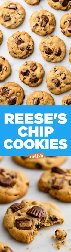 the cover of reese's chip cookies, with chocolate chips and pecans on top