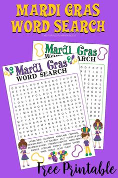 two mardi gras word search printables for kids