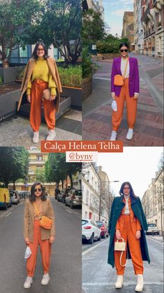 Orange Pants Outfit Street Style, Orange Pants Outfit Work, Pink Coat Street Style, Pantalon Naranja Outfits, Outfit Lunes, Orange Pants Outfit, Pantalon Orange, Contrast Outfit, Plus Zise