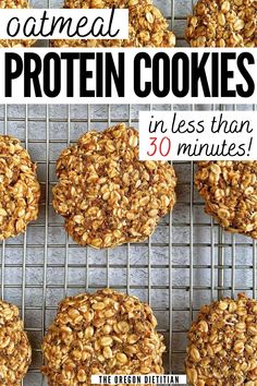 an image of oatmeal protein cookies in less than 30 minutes on a cooling rack