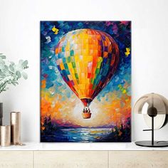 colorful hot air balloon painting on the wall