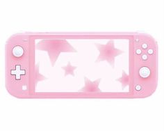 a pink nintendo wii game console with stars on it's screen and buttons to the side