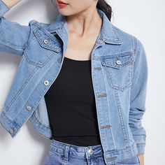 Brand Name: MsDasteStyle: CasualHooded: NoMaterial: COTTONOrigin: CN(Origin)Season: Spring/AutumnPattern Type: SolidClothing Length: ShortType: SlimGender: WOMENAge: Ages 18-35 Years OldCollar: Turn-down CollarClosure Type: Single BreastedItem Type: Outerwear CoatsSleeve Length(cm): Three QuarterSleeve Style: RegularModel Number: 180804Thickness: STANDARDOuterwear Type: JacketsDecoration: PocketsChaqueta mujer: jaqueta femininaCasaco feminino: Women Lady Woman Female Mujer FemmeJacket women mate Short Denim Jacket, Style Bleu, Casual Denim Jacket, Blazer Jeans, Jean Jacket Women, Short Denim, Casual Outerwear, Basic Jackets, Jeans Jacket