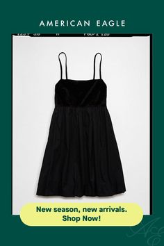 Made from soft velvet/Spaghetti straps/Square/Bubble skirt Black Babydoll Dress Satin, Black Velvet Babydoll Dress, Black Mini Slip Dress With Built-in Bra, Black Velvet Gothic Mini Dress, Dolls Kill Dress Black, Bubble Skirt, Soft Velvet, Women's Jeans, American Eagle Outfitters