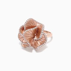 Effy Pave Rose 14K Rose Gold Diamond Flower Ring, 0.90 TCW Rose Rings, Diamond Flower Ring, Rose Stone, Gold Color Ring, Jewelry Words, Rose Ring, Zircon Ring, Diamond Flower, Rose Gold Jewelry