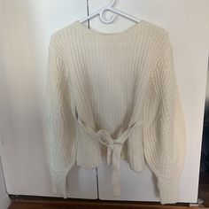 Sea New York Chunky Soft Knit Sweater With Detachable Belt And Puff Sleeves Very Soft And Cozy! Size: Xs Bell / Puff Sleeves Off White Color Material: Rayon, Wool, Nylon, Cotton, And Cashmere Blend Sea New York, Off White Color, Soft Knits, Puff Sleeves, White Color, Knit Sweater, Puff Sleeve, Knitted Sweaters, Scoop Neck