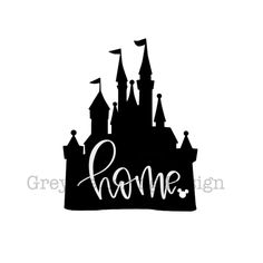 a black and white silhouette of a castle with the word gnome on it's side