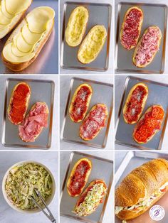 the process shots show how to make sandwiches with meats and cheese on bread slices