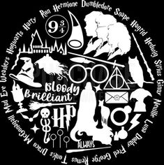 harry potter's symbols are arranged in the shape of a circle on a black background