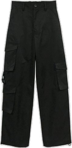 Black Personalized Belt Cargo Pants - Anagoc Black Workwear Bottoms With Patch Pockets, Black Bottoms With Patch Pockets For Fall, Black Cargo Pants With Pockets For Work, Black Cargo Pants With Patch Pockets For Fall, Black Cargo Bottoms For Workwear, Black Cargo Pants With Patch Pockets For Work, Black Wide Leg Pants With Patch Pockets, Black Wide-leg Pants With Patch Pockets, Casual Black Cargo Pants With Patch Pockets