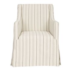 a striped chair with white and grey stripes