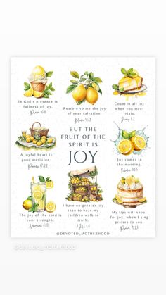 a poster with lemons and the words, but the fruit of the joy