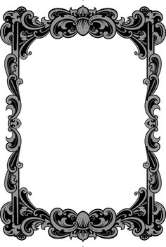 an ornate black and white frame with scrolls on the edges, for text or image