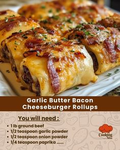 there is a poster for garlic butter bacon cheeseburger rolls