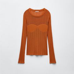 - In Excellent Condition - Nwot Stitch Mood, Crochet Long Sleeve Top, Crochet Long Sleeve Tops, Orange Crochet, Zara Women, Burnt Orange, Color Orange, Long Sleeve Top, Mood Boards