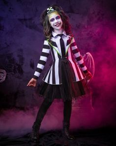 Start off your next Beetlejuice costume this year when you go with this officially licensed Kids Beetlejuice Dress. This dress looks just like Beetlejuice's signature striped suit and is an amazing and easy look to rock at any costume party. Officially licensed Includes: Dress with attached jacket Tie Hair accessory Long sleeves Pullover style Material: Polyester Care: Hand wash Imported Shoes and tights sold separately Beetlejuice Girl Costume, Kids Beetlejuice Costume, Beetlejuice Girl, Halloween Kids Costumes Girls