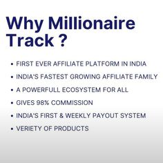 an advertisement with the words, why millionaire track?