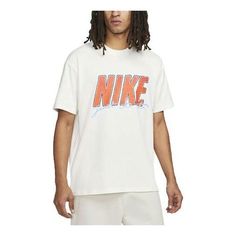 Nike Sportswear NRG T-Shirt 'White Orange' DO6368-010 Nike Sports T-shirt With Logo, Sporty Logo T-shirt For Sports, White Athleisure T-shirt For Sports Season, White Short Sleeve Sportswear T-shirt, Nike Sporty T-shirt With Logo Print, Nike Sporty Top With Logo, Sporty Nike Top With Logo, White Athleisure T-shirt With Logo Print, White Graphic Print Sports Top