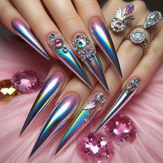 Xxl Stiletto Nails, Polygel Nail Art, Acrylic Nails Chrome, Xxl Nails, Stilleto Nails Designs, Nail Art Inspo, Polygel Nail, Lipstick Nails, Fantasy Nails