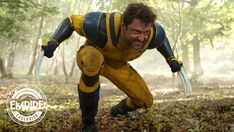 the wolverine is running through the woods with his hands on his hips and mouth open