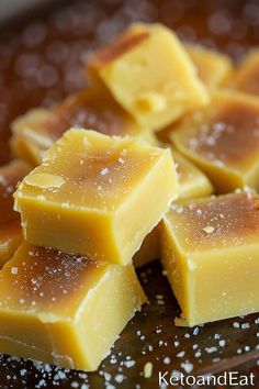 several pieces of caramel fudge on a plate