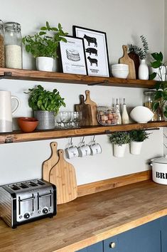 the kitchen counter is clean and ready to be used as a shelf for cooking utensils