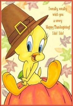 a cartoon bird wearing a thanksgiving hat