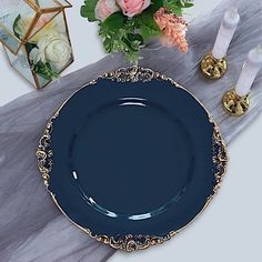 Elegant Embossed Rim Design: Features a detailed, embossed rim that adds a touch of sophistication and luxury to any table setting, making it perfect for weddings and other formal events. 13-inch Diameter: Large enough to accommodate standard dinner… Traditional Dinners, Square Charger Plates, Blue Charger, Unique Dinnerware, Plate Setting, Fancy Table, Cake Holder, Square Plates, Charger Plates