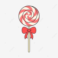 a red and white lollipop with a bow on it's end, cartoon,