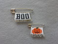 two pairs of beaded earrings with an orange pumpkin on them