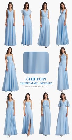 the bridesmaid dresses in different styles and colors are available for purchase at chiffon