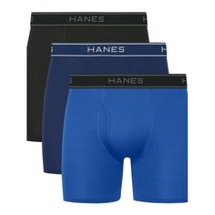 These Hanes mens boxer briefs offer exceptional value and comfort, all while helping you achieve peak performance. Packed with key features like Cool Comfort moisture-wicking fabric and X-Temp technology designed to adapt to your temperature - this mens underwear checks all the boxes. Made with polyester stretch fabric, the soft and breathable design features a branded Comfort Flex waistband - giving you the freedom to move without feeling restricted. You can count on no-ride-up legs to stay com Mens Boxer Briefs, Sweat It Out, Mens Boxers, Technology Design, Blue Outfit, Peak Performance, Boxer Briefs, Moisture Wicking Fabric, Briefs