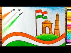 India Flag Drawing For Kids, Drawing For Independence Day India, Drawing On Republic Day, Republic Day Posters Drawing, Republic Day India Drawing, Flag Drawing For Kids, India Flag Drawing