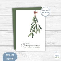 a christmas card with an olive tree on it