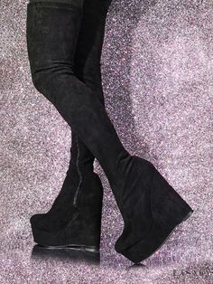 Lasaky - Classic Womens Thigh High Boots with Round Toe and Wedge Heel in Luxurious Micro Suede Upper Green Thigh High Boots, Womens Thigh High Boots, Pretty Clothing, Thigh High Suede Boots, Stiletto Boots, Boots Heels, Womens Mid Calf Boots, Fit Ideas, Womens Knee High Boots