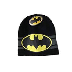 Beanie Features Yellow, Grey And Black Background With Batman Logo. 100% Acrylic. Very Well Knit Fabric. For Boys Ages 4-7. Approximately Measures In Inches: 8" X 8". Black Novelty Beanie For Winter, Fun Black Warm Hats, Playful Black Warm Hats, Black Novelty Beanie One Size Fits Most, Novelty Black Beanie, One Size Fits Most, Black Novelty Beanie, Themed Black Winter Hats, Comic Batman, Boys Beanie