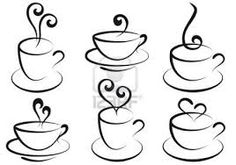 coffee cups and saucers with hearts drawn on the top one is black and white