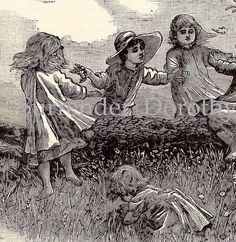 three children are playing with each other in the grass