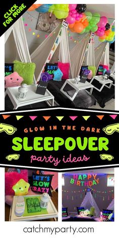 a collage of photos with the words sleepover party ideas