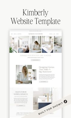 the homepage design for kimberly website template is shown in white and black