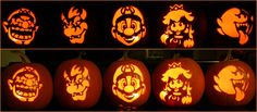 pumpkins carved to look like cartoon characters