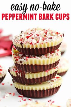 easy no - bake peppermin bark cups with text overlay