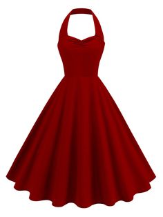 50s Prom Dress, Red Hoco Dresses, 50s Prom Dresses, Red Hoco, Retro Inspired Outfits, 50s Prom, Neck Halter Dress, Vestidos Retro, Vintage Red Dress