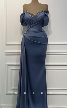 Elegant Off-shoulder Mother Of The Bride Dress For Gala, Elegant Off-shoulder Evening Dress For Mother Of The Bride, Formal Off-shoulder Fitted Mother Of The Bride Dress, Off-shoulder Fitted Mother Of The Bride Dress, Formal Off-shoulder Evening Dress With Sweep Train, Off-shoulder Evening Dress With Sweep Train For Formal Events, Pre-draped Evening Dress With Sweep Train For Banquet, Elegant Draped Off Shoulder Evening Dress, Elegant Off-shoulder Evening Dress For Banquet