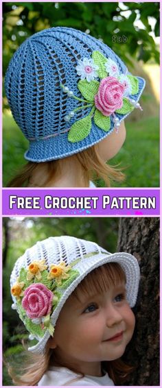 Crochet Girls Panama Spiral Sun Hat Free Pattern Crochet Summer Hat, Crochet Flower Hat, Hats Crochet, Girls Sun Hat, Stitches Crochet