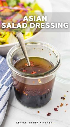 Simple and delicious Asian salad dressing that keeps in the fridge for weeks. Made with just 5-ingredients, it's perfect to be used not just as a salad dressing, but also as a marinade or a dipping sauce for appetizers. Chinese Salad Dressing, Ginger Asian, Chinese Salad, Delicious Sauces